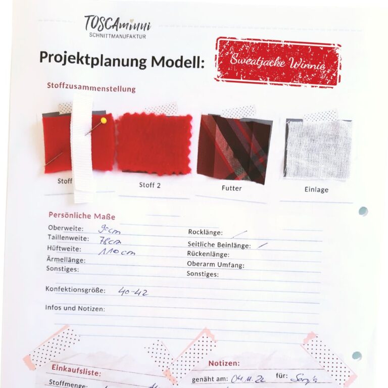 Projektplanung Jacke Winnie | TOSCAminni