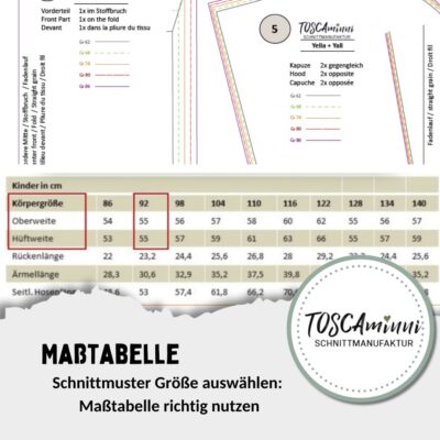 Schnittmuster Größe auswählen Maßtabelle richtig nutzen | TOSCAminni